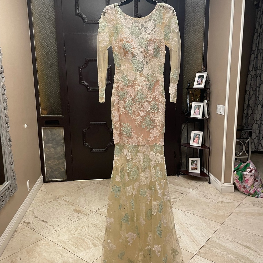 Nude Lacey dress with pink and mint accents